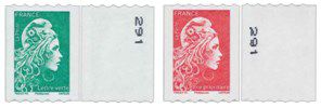 2 Timbres France Adh�sifs Roulette Marianne l\'engag�e 