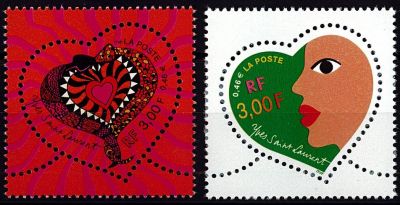 2000 - France 3295/3296 - Saint-Valentin, C�urs Yves Saint Laurent