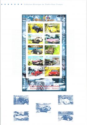 2000 - France 3317/3326 - Voitures anciennes, Philexjeunes 2000 Annecy (Document Philat�lique)