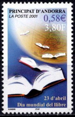 2001 - Andorre Fran�ais Timbre n� 545 - 23 avril, journ�e m�ondiale du livre