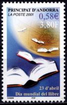 2001 - Andorre Fran&ccedil;ais Timbre n&deg; 545 - 23 avril, journ&eacute;e m&ugrave;ondiale du livre