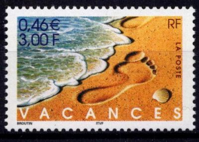 2001 - France 3400 - Bonnes Vacances (Timbre adh�sif d�coup� du carnet)