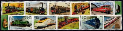 2001 - France 3405/3414 - Collection jeunesse - Les L�gendes du rail, locomotives (Timbres d�coup�s du BF38)