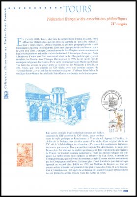 2001 - France n� 3397 - 74� congr�s des associations philat�liques � Tours