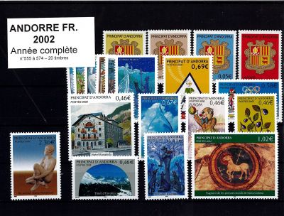 2002 - Andorre fran�ais timbres n� 555/574 - Ann�e Compl�te