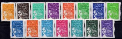 2002 - France 3443/3457 - Les couleurs de Marianne en Euros (Les 15 valeurs)