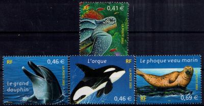 2002 - France 3485/3488 - S�rie Nature de France (XVII), faune marine