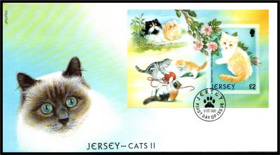 2002 - Jersey Enveloppe 1er jour Bloc n� 43 - Chats