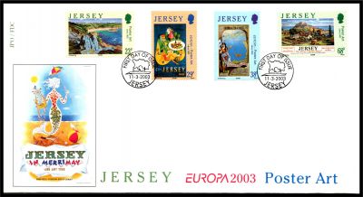 2003 - Jersey Enveloppe 1er jour n� 1083/1086 - Europa - Atr de l\'affiche