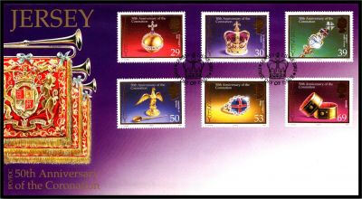 2003 - Jersey Enveloppe 1er jour n� 1109/1114 - Cinquentenaire du Couronnement de S. M. la Reine Elizabeth II
