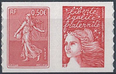 2003 - Timbres de France n�P3619 - Centenaire de la semeuse de Roty (La paire avec Marianne de Luquet TVP rouge)