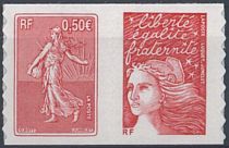2003 - Timbres de France n&deg;P3619 - Centenaire de la semeuse de Roty (La paire avec Marianne de Luquet TVP rouge)
