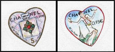 2004 - France Timbres Adh�sifs n� 3632B/3633B - Saint Valentin - C�urs de Karl Lagerfeld