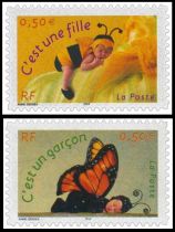 2004 - France Timbres Adh&eacute;sifs n&deg; 40/41 (n&deg; 3634/3635) - Naissance, \ C\'est une fille\ , \ C\'est un gar&ccedil;on\ 