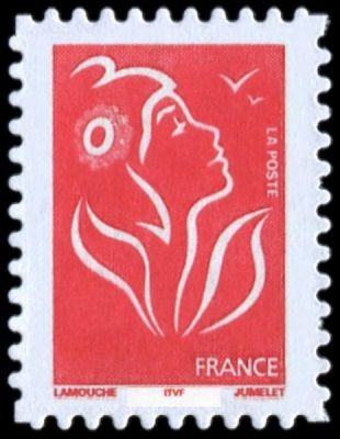 2005 - France Adh�sif 49A (Perso.3744A) Marianne de Lamouche TVP rouge ITVF dentel� 4 c�t�s