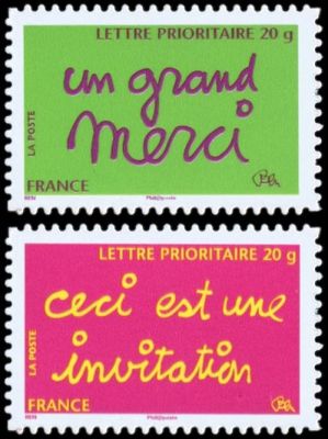 2005 - France Adh�sifs 52A_52B (Perso.3760B_3761B) Timbres de messages \ ceci est une invitation\  \ un grand merci\ 