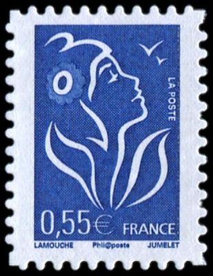 2005-06 - France Adh�sif 53D (Perso.3802D) Marianne de Lamouche 0?55� bleu PHIL@POSTE dentel� 4 c�t�s