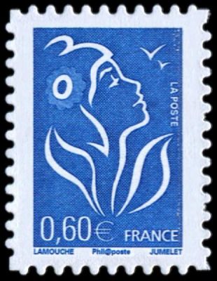 2006 - France Adh�sif 85C (perso.3966A) Marianne de Lamouche 0,60� bleu dentel� 4 c�t�s