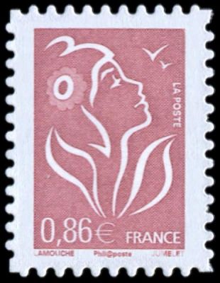 2006 - France Adh�sif 85D (perso.3969A) Marianne de Lamouche 0,86� lilas-brun clair dentel� 4 c�t�s