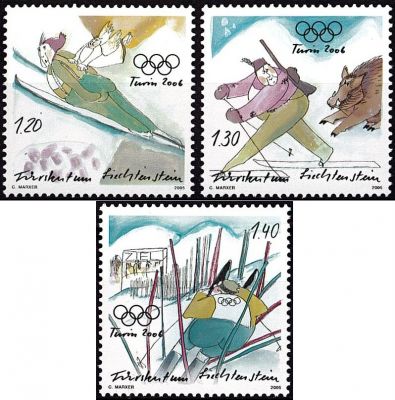 2006 - Liechtenstein timbres n� 1335/1337 - Jeux Olympiques d\'hiver - 2006 Turin