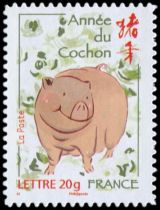 2007 - France Adhésif 103A (4001B) Année du cochon (TVP lettre 20g)