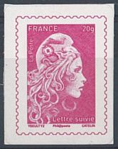 2019 - FRANCE Adh&eacute;sif n&deg;1656B - Marianne l\'engag&eacute;e Lettre Suivie (LS20 g rose) Phil@poste