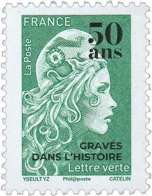 2020 - Timbre France Marianne l\'engag�e TVP Vert Surcharg� 50 ans grav�s dans l\'Histoire