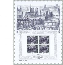 2022 - Affiche France Vue de Paris 1950 avec 4 timbres type 1000F PA 
