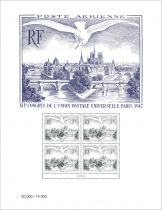 2023 - Affiche France AFF_4029 XIIè Congrès de l\'Union Postale Universelle Paris 1947 avec bloc de 4 timbres type 500F PA