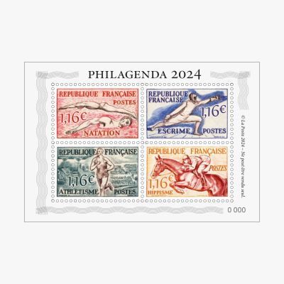 2023 - Feuillet France Philagenda 2024 - Agenda livr� avec feuillet 4 timbres sports hors abonnement Edition limit�e