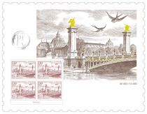 2023 - France AFF_4028 Affiche C.I.T.T. Vue de Paris 1949 avec 4 timbres type 500F PA