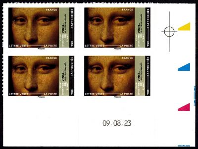 2023 - France coin dat� adh�sif 2191A - \ La Joconde\ , L�onard de Vinci  TVP Lettre verte (Emis en feuille de 50 TVP dos blanc)
