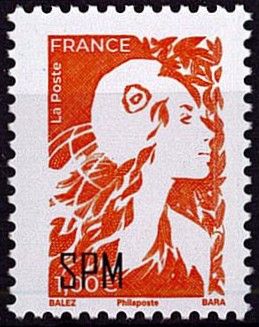 2024 - Saint Pierre et Miquelon Timbre n� 1346 - Marianne de l\'Avenir - Surcharge SPM 1,00 � (orange)