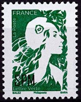 2024 - Saint Pierre et Miquelon Timbre n� 1347 - Marianne de l\'Avenir - Surcharge SPM TVP (vert) urcharge SPM TVP International 