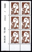 2025 - Coin daté de timbres France - Marianne de l\'Avenir 0,10  x 6 (mention Philaposte)