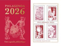 2025 - France Feuillet Philagenda 2026 - Agenda livr&eacute; avec feuillet 4 timbres \ Productions Fran&ccedil;aises de Luxe\  hors abonnement E