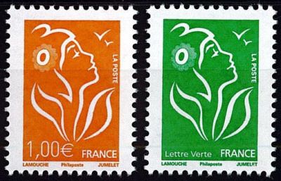 2025 - Paire timbres France - Marianne Lamouche, 1 � Ecopli (mention Philaposte)