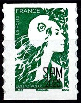 2025 - Saint Pierre et Miquelon Timbre n� .... - Marianne de l\'Avenir - LV Lettre verte 2025 (de carnet adh�sif) 