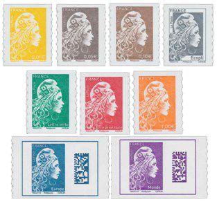 9 Timbres France Adh�sifs Marianne l\'engag�e 