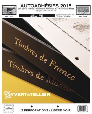 France 2015/1er Semestre Feuilles Annuelles Autoadh�sifs Liser� Noir FS pour Timbres YVERT