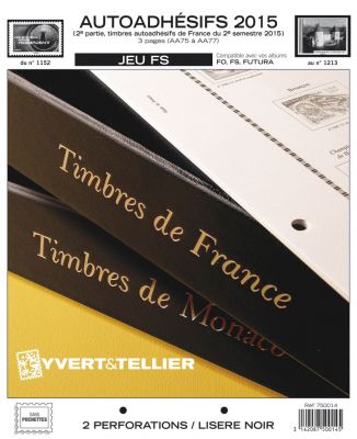 France 2015/2eme Semestre Feuilles Annuelles Autoadh�sifs Liser� Noir FS pour Timbres YVERT