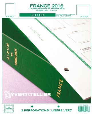 France 2016/1er Semestre Feuilles Annuelles Liser� Vert FO pour Timbres YVERT
