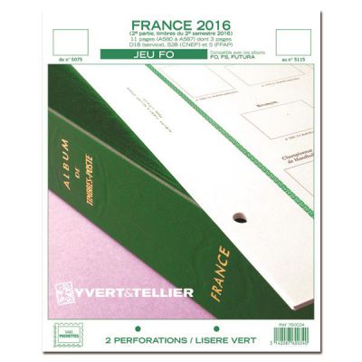 France 2016/2�me Semestre Feuilles Annuelles Liser� Vert FO pour Timbres YVERT