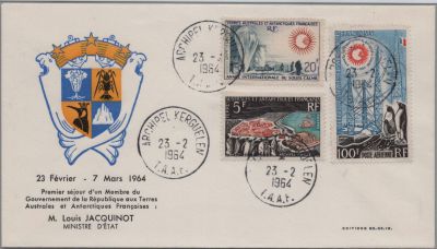 TAAF 20 Archipel Crozet,21, PA7 Ann�e Soleil calme 1964 Enveloppe FDC