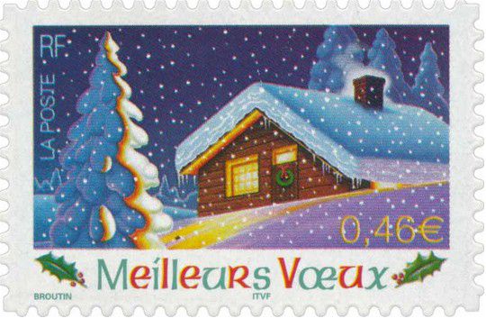 Feuille d'autocollants Timbres Hiver Noël -  France